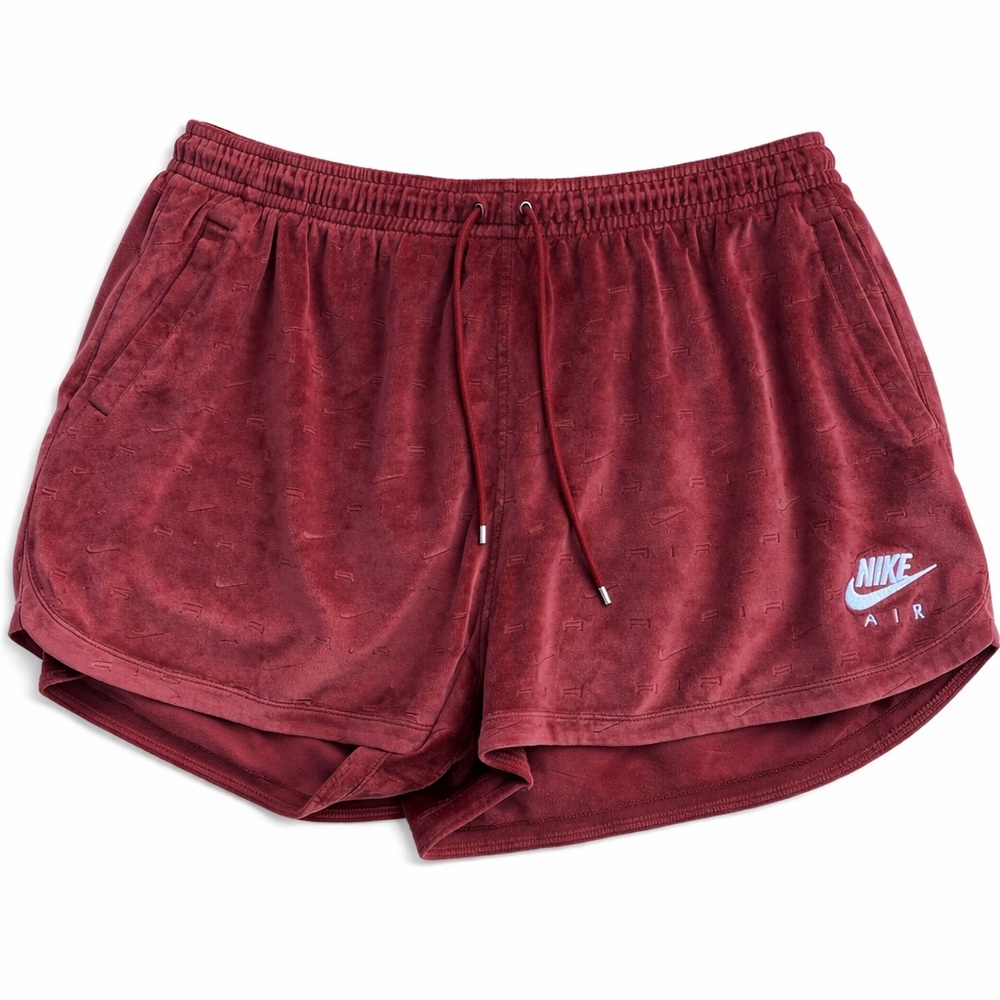 Nike Air Velour Shorts Y2K Burgundy Embossed Swoosh Lounge Size 2X